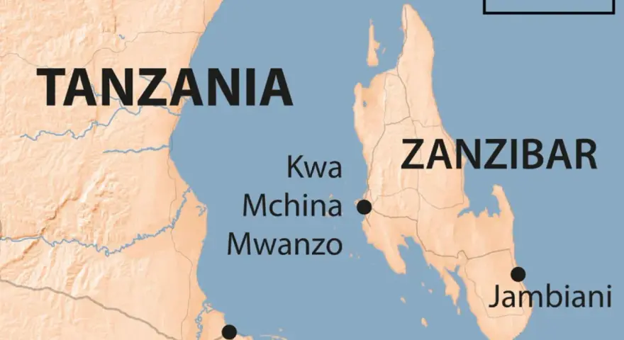 Mapa pokazuje, że Zanzibar leży na Oceanie Indyjskim, przy wybrzeżu Tanzanii.