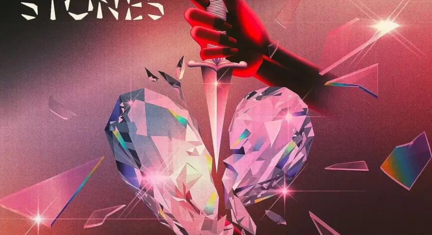 Ein zerbrochenes Herz aus Kristall, durchbohrt von einem Dolch, gehalten von einer roten Hand. Die Rolling Stones mess it up mit diesem dramatischen Artwork.