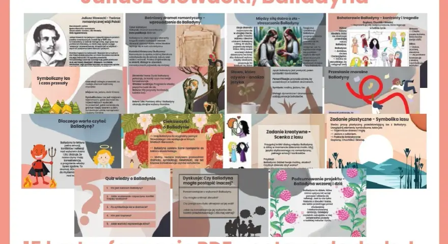 Balladyna grafika: Juliusz Słowacki, streszczenie, symbole, zadania kreatywne, quiz i ciekawostki o dramacie.