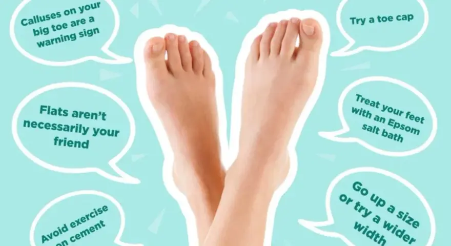 Feet pain? Try an Epsom salt bath for relief. Tips include avoiding cement exercise and wearing wider shoes.