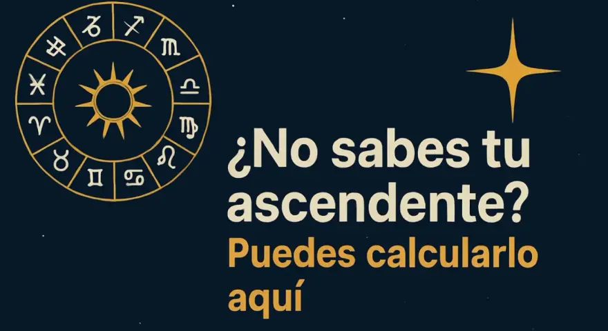 Rueda zodiacal con el sol en el centro. Texto: "¿No sabes tu ascendente? Puedes calcularlo aquí".