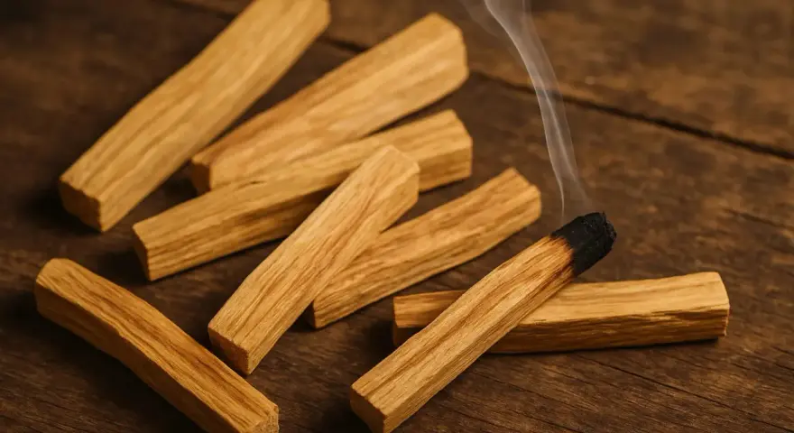 Un palo santo arde, liberando humo aromático. Así es de donde sale el palo santo, de la madera sagrada.