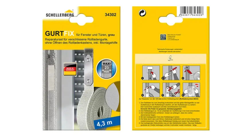 Reparaturset für Rollladengurte. Mit diesem Set können Sie den Rollladengurt austauschen, ohne den Rollladenkasten öffnen zu müssen. Die Kosten für den Austausch sind somit gering.