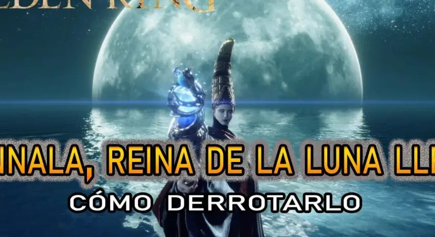 Renala, Reina de la Luna Llena en Elden Ring, con un orbe azul brillante.