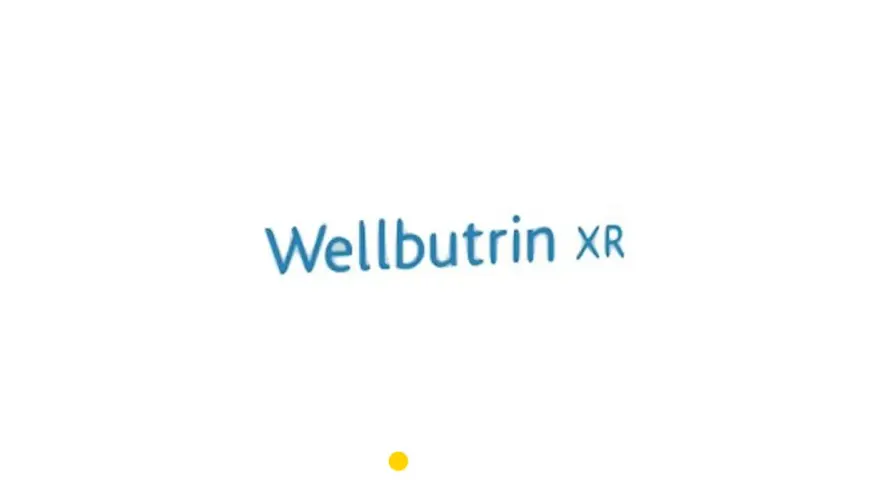Niebieski napis Wellbutrin XR na białym tle.