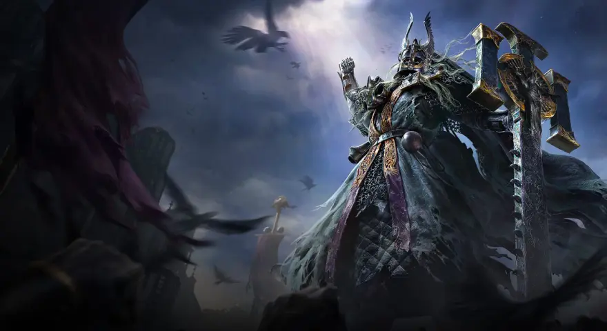 Un guerrero con armadura y capa desgarrada, empuñando una gran espada, mira hacia el cielo. ¿Cuándo sale Path of Exile 2?