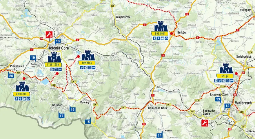 Odkryj fascynujące trasy motocyklowe Dolny Śląsk! Mapa pokazuje zamki i malownicze drogi, idealne na motocyklową przygodę.