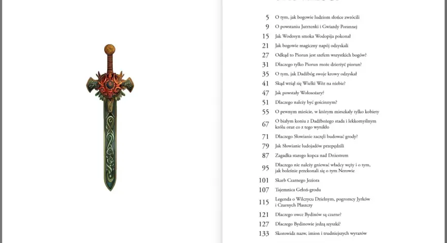 Ornamentalny miecz, symbol dawnych wierzeń i mitologizacja słowiańskich bogów.