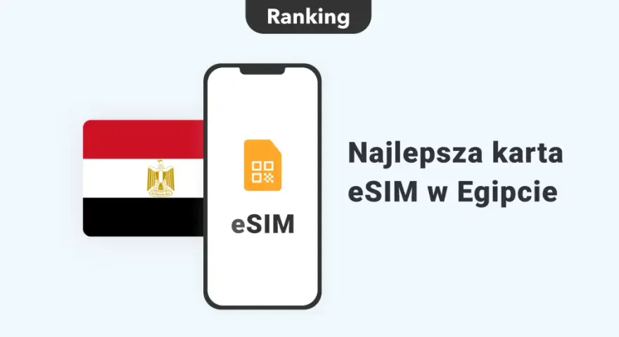 Ranking najlepszej karty eSIM w Egipcie. Flaga Egiptu obok telefonu z ikoną eSIM.