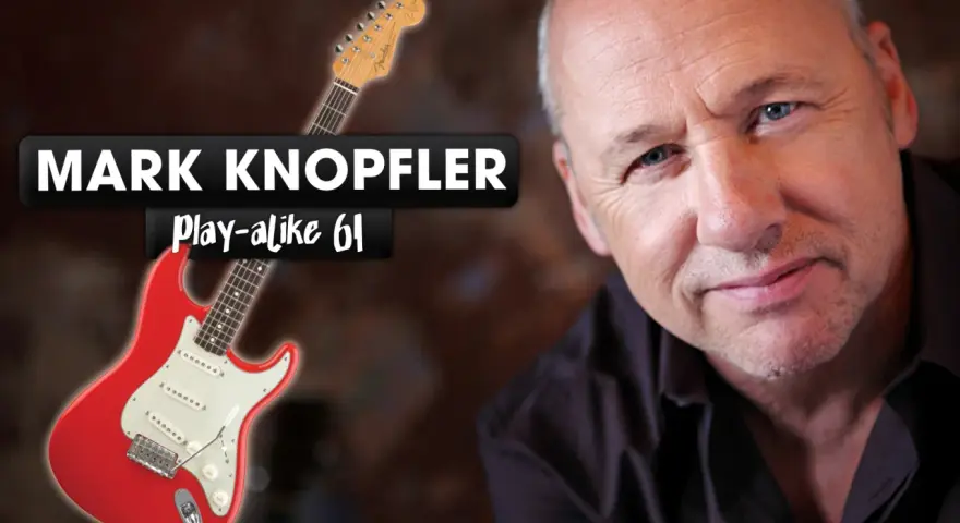 Mark Knopfler, einer der bekanntesten Gitarristen, mit seiner roten Fender Stratocaster.