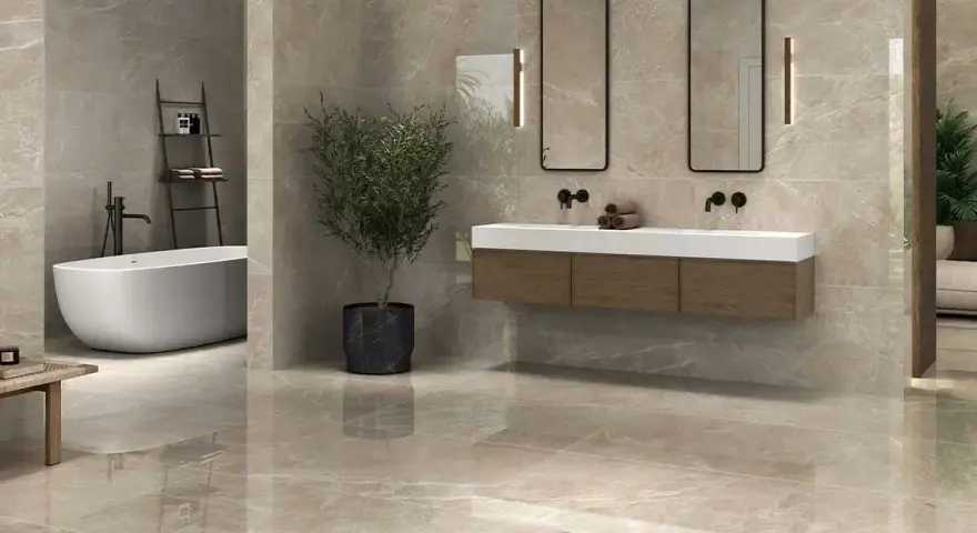 Suelo hidráulico en baños: Gres porcelánico, la clave para un diseño TOP