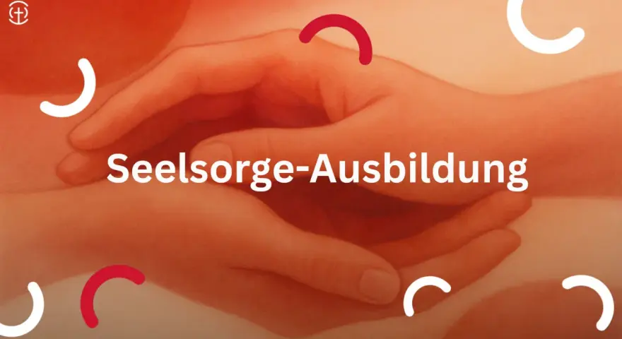 Hände, die sich berühren, symbolisieren die Seelsorge-Ausbildung in NRW. Ein Kreis mit Kreuz steht für Hoffnung.