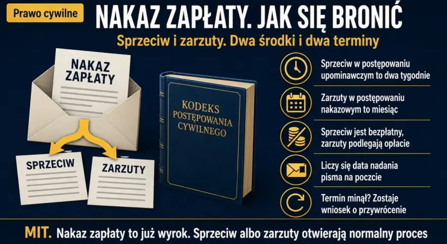 Nakaz zapłaty. Jak się bronić? Sprzeciw lub zarzuty do sądu. Kodeks postępowania cywilnego.