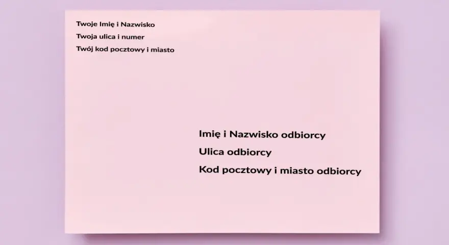 Wskazówki, jak zaadresować kopertę za granicę: dane nadawcy i odbiorcy, ulica, kod pocztowy i miasto.