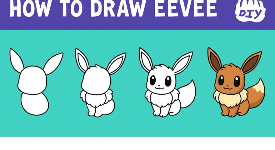 Steg-för-steg-guide för att måla Eevee, en söt Pokémon.