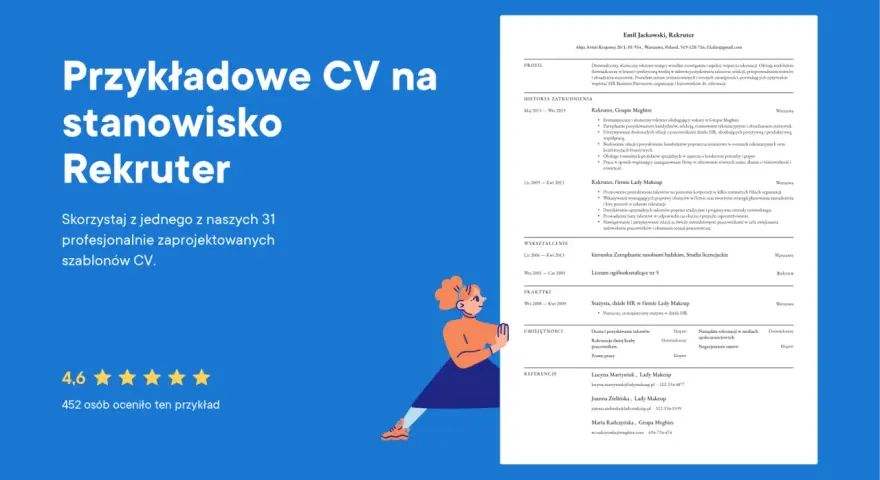 Przykładowe CV na stanowisko Rekruter. Podsumowanie zawodowe Emila Jackowskiego, doświadczonego rekrutera.