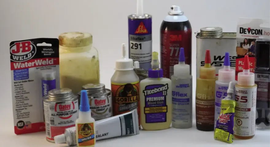 A collection of adhesives, including Gorilla Glue, JB Weld, and various Loctite products, ready for any repair job.