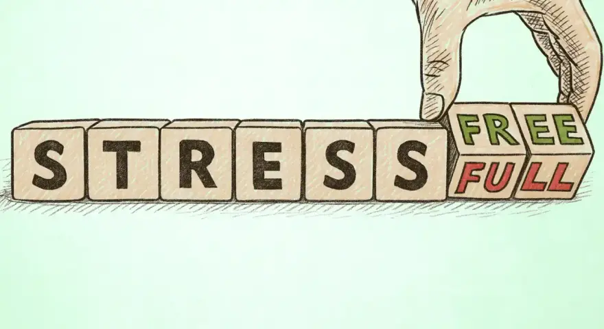 Mano che cambia i cubi da "STRESS" a "STRESS FREE". Strategie di coping per una vita più serena.