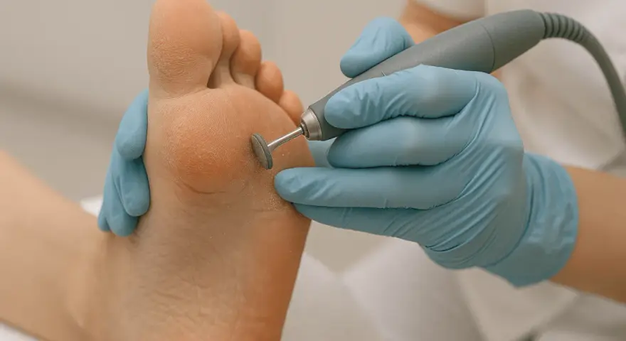 Profesjonalny pedicure: jak usunąć zrogowacenia na stopach za pomocą frezarki. Skóra stóp staje się gładka i miękka.