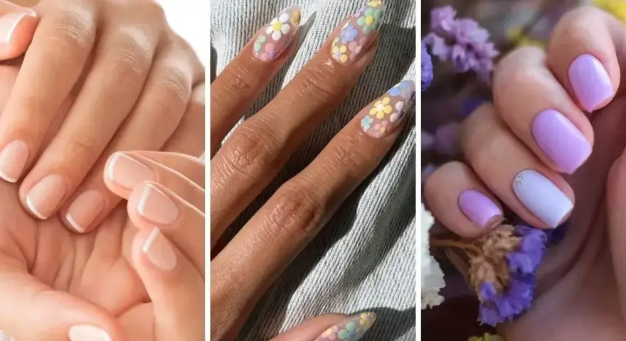 Elegancki french, pastelowe kwiaty i lawendowe odcienie – to inspiracje na trendy paznokcie wiosenne.