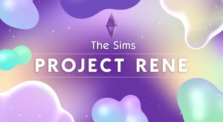 Projekt Rene, czyli przyszłość The Sims 5, zapowiedziany na pastelowym tle z bańkami.