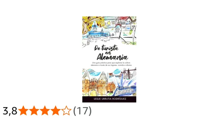 Ilustración de portada de libro "De turista en Alemania" con dibujos de edificios y paisajes.