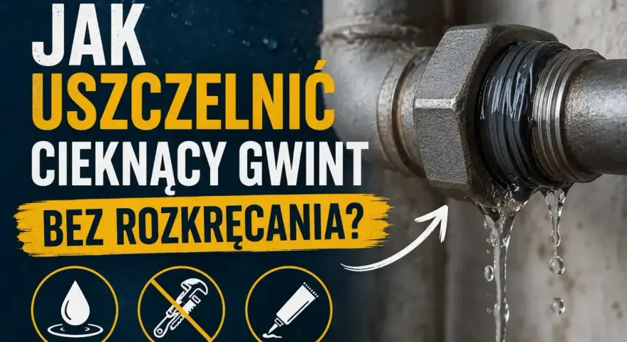 Jak uszczelnić cieknącą rurę wodną bez rozkręcania? Widok na metalowe połączenie rur z widocznym wyciekiem wody.