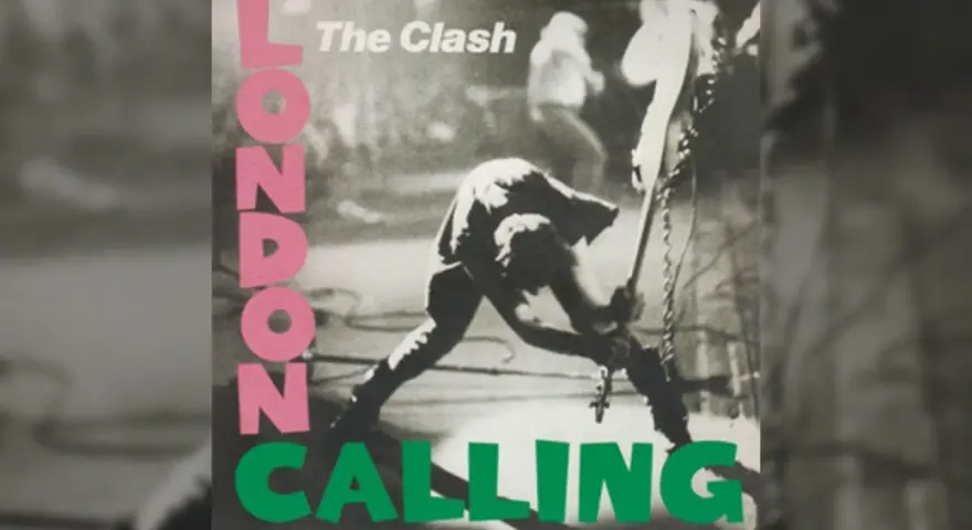 The Clash's "London Calling" album cover: a punk rocker smashes his guitar.