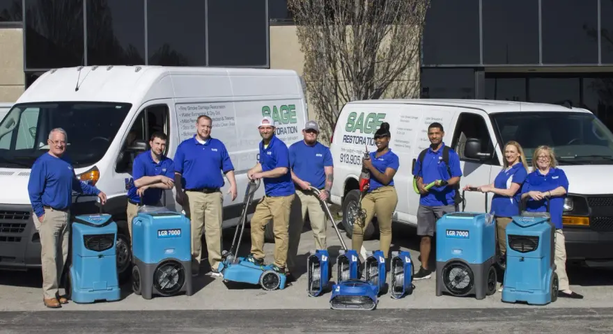 Sage Restoration team with equipment to help you get smoke smell out of house.