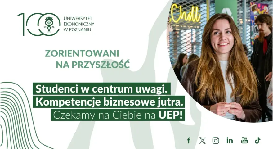 Studia marketingowe na UEP w Poznaniu. Uśmiechnięta studentka, przyszłe kompetencje biznesowe. Czekamy na Ciebie!
