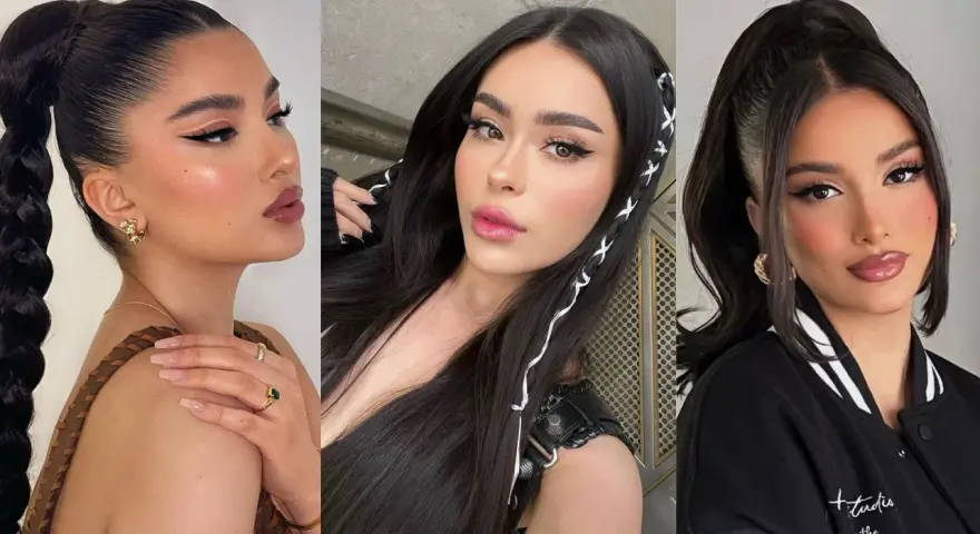 Tres mujeres con peinados aesthetic: coleta alta trenzada, cabello suelto con trenzas decoradas y coleta alta con mechones sueltos.