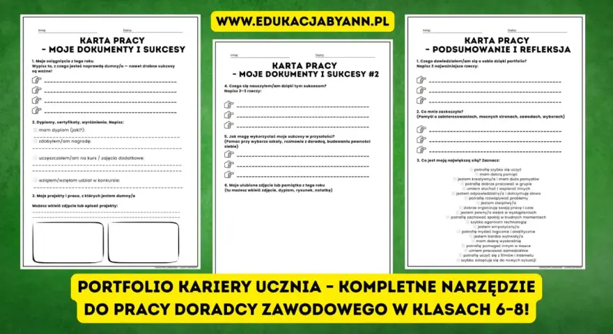 Karty pracy "Portfolio kariery ucznia" pomagają zrozumieć, czym jest portfolio i jak je tworzyć.