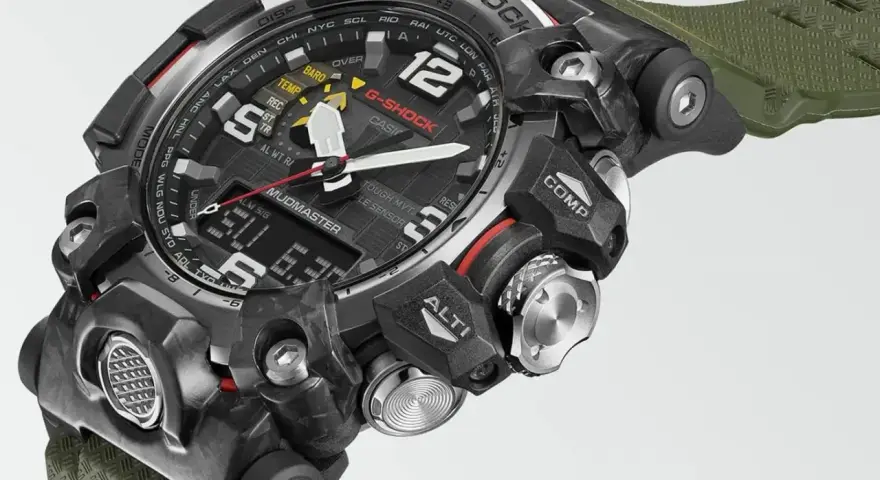 Wytrzymały zegarek G-SHOCK GWG-2000 Mudmaster z zielonym paskiem, gotowy na każde wyzwanie.