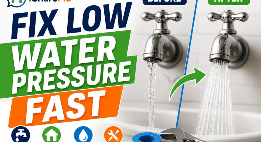 Fix low water pressure fast! Before and after comparison shows a weak stream vs. a strong spray. Learn how to increase water pressure for better flow.