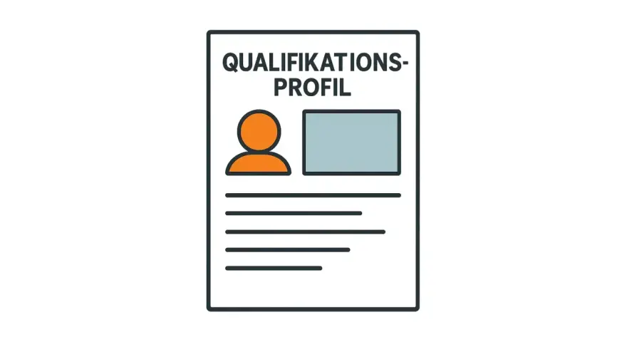 Ein Qualifikationsprofil mit Symbolen für persönliche Daten und Platz für berufliche Kompetenzen Beispiele.