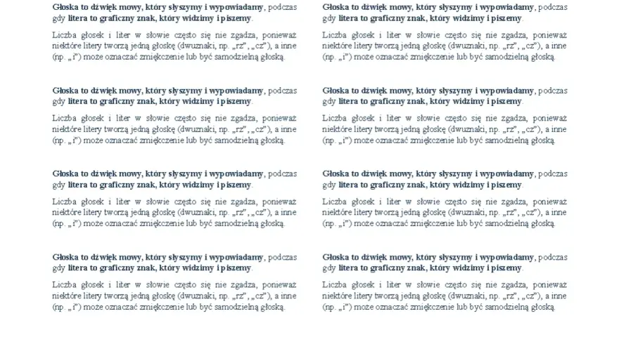 Tekst wyjaśnia, czym jest głoska i litera, podkreślając różnice między nimi. Wskazuje, że **fonetyka** bada dźwięki mowy, a liczba głosek i liter w słowie często się nie zgadza.