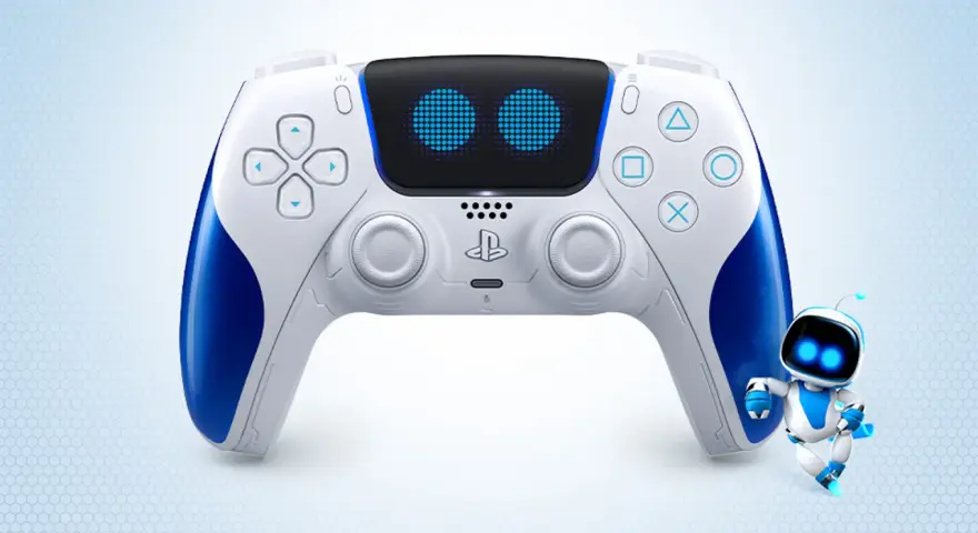 Biało-niebieski pad PS5 z Astro Botem. Nowe, stylowe kolory kontrolera PS5.