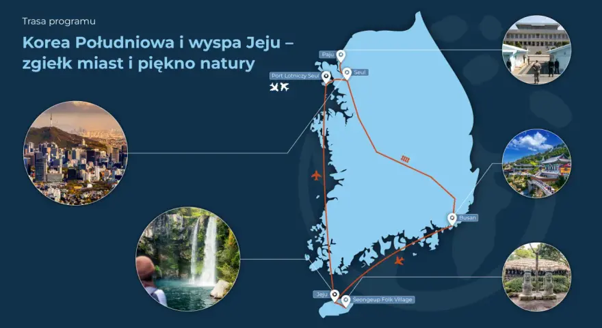 Trasa przez Koreę Południową: zobaczysz zgiełk Seulu, piękno wyspy Jeju i malownicze krajobrazy.