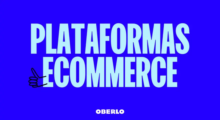 Texto grande y claro: "PLATAFORMAS ECOMMERCE". Un pulgar hacia arriba con un estilo de dibujo animado.