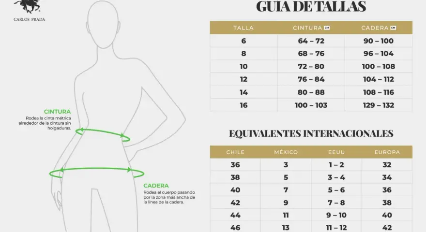 Guía de tallas Carlos Prada: ¿qué número es un pantalón talla L? Tabla de medidas de cintura y cadera, equivalentes internacionales.