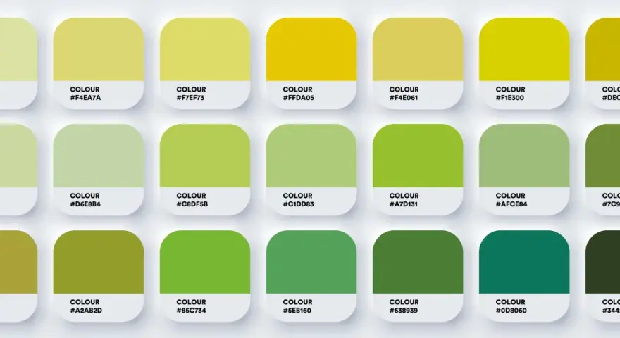 Una paleta de colores fríos y cálidos, con tonos verdes y amarillos que evocan la naturaleza.