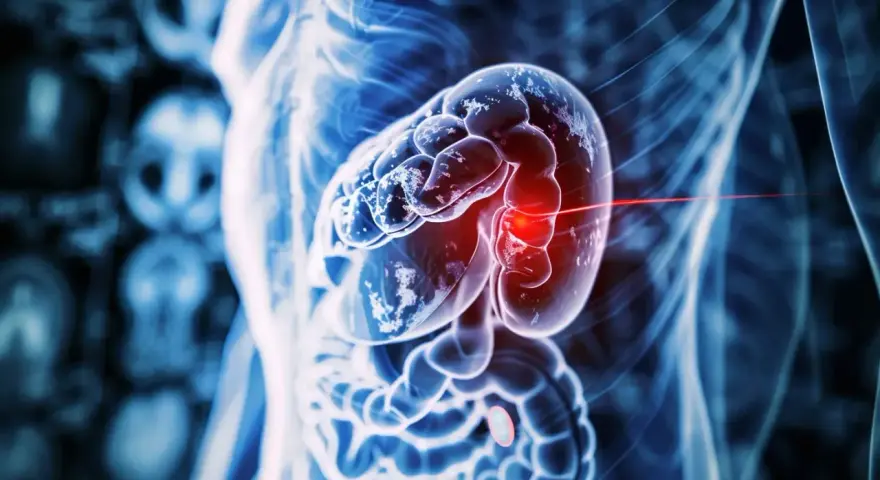 Anatomical illustration of a magnified spleen with a red highlight, suggesting a problem. Learn what to eat with an enlarged spleen.