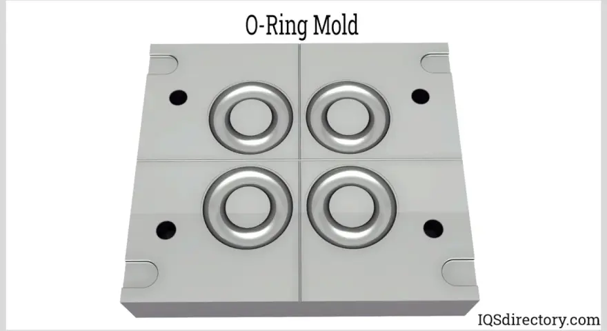 Forma do produkcji czterech pierścieni uszczelniających z **elastomeru**.