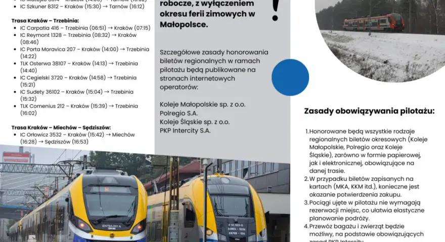 Pociąg osterwa na trasie Kraków-Trzebinia. Honorowanie biletów regionalnych w ramach pilotażu.