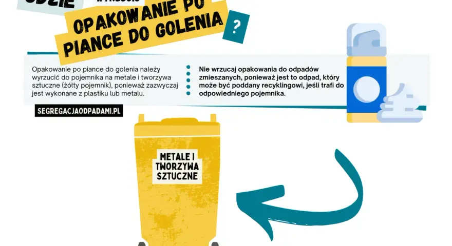 Opakowanie po piance do golenia wyrzuć do żółtego pojemnika na metale i tworzywa sztuczne. Nie do zmieszanych!