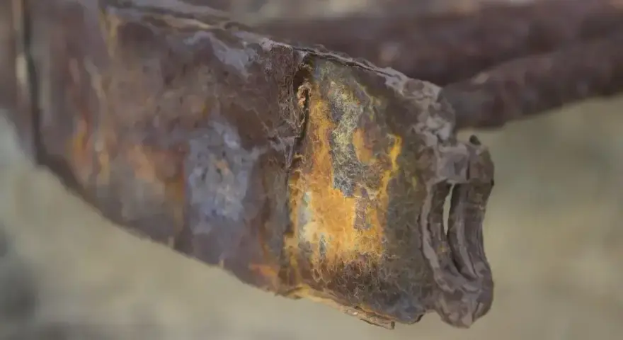 Zardzewiały metal, który wygląda jakby miał rdzewieć, ale czy aluminium rdzewieje? Ten fragment pokazuje intensywną korozję.