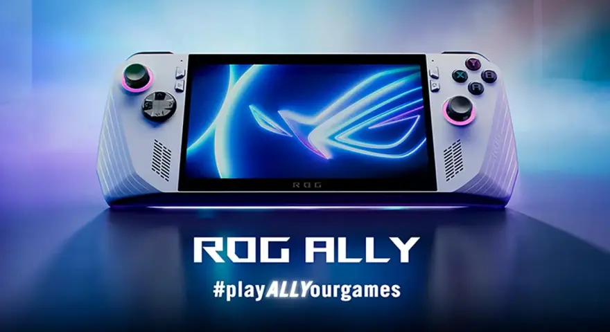 Consola portátil ROG Ally, la consola portátil más potente, con pantalla brillante y controles ergonómicos.