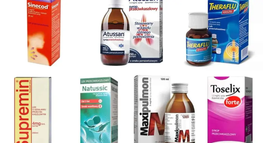 Leki na suchy kaszel u dziecka: Supremin, Natussic, Toselix, Sinecod, Atussan, Theraflu, Maxipulmon.