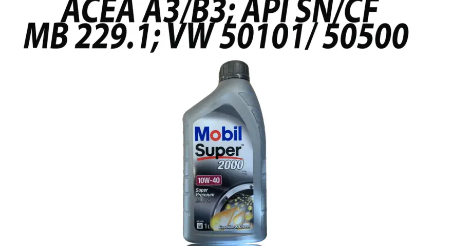 Olej Mobil Super 2000 10W-40 do jakich silników? Spełnia normy ACEA A3/B3, API SN/CF, MB 229.1, VW 50101/50500. Idealny do silników benzynowych i diesla.