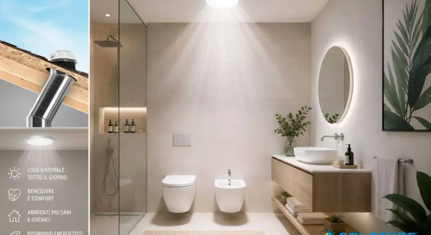 Bagno cieco illuminato da un lucernario, che porta luce naturale per un ambiente più sano e confortevole.